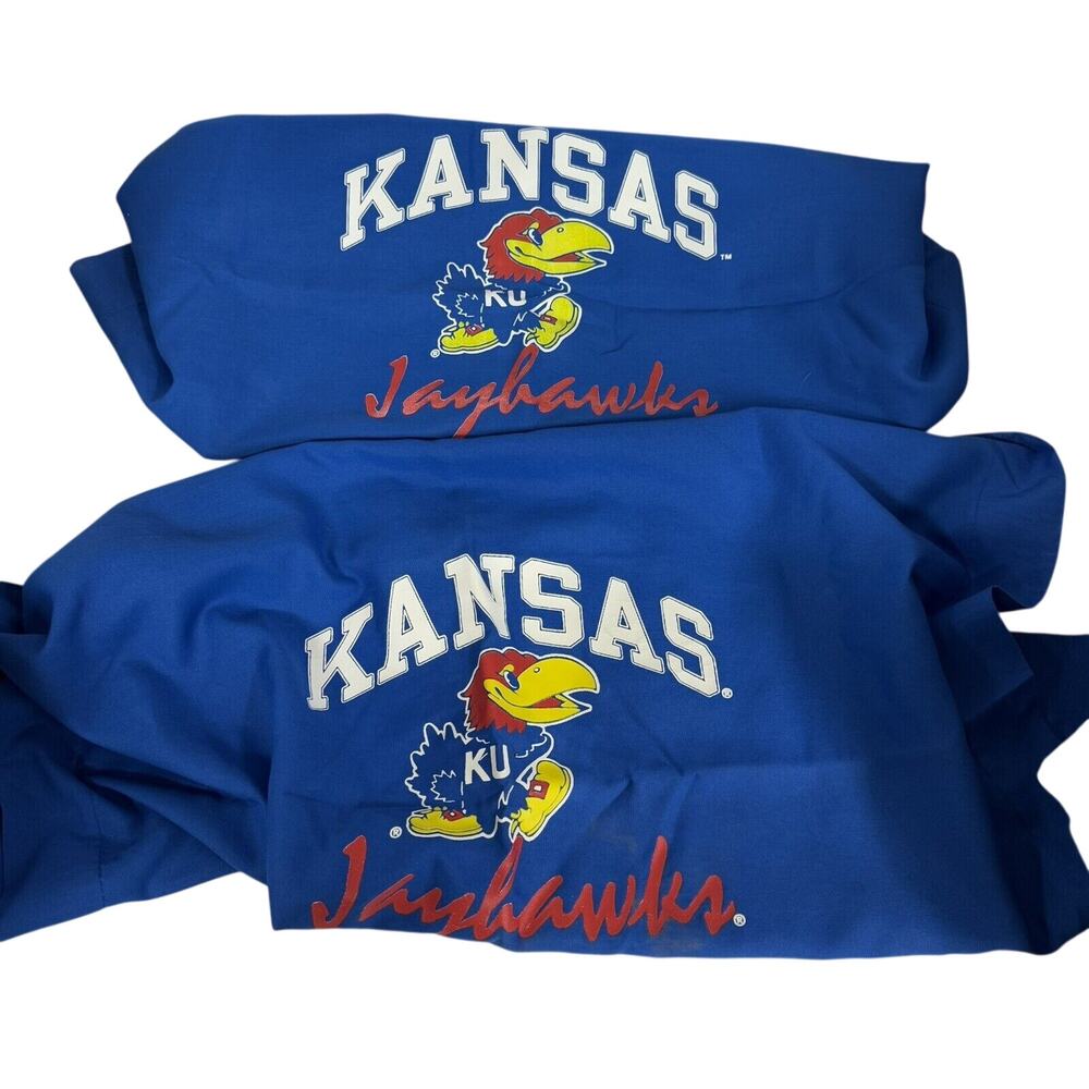 Pair (2) Vintage Kansas University Jayhawks KU Pillowcases By KenTex NEW?